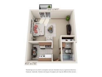 Studio Floor Plan at Knollwood Towers East Apartments, Minnesota, 55343