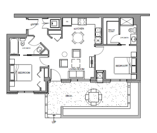 Two bedroom, two bathroom apartment layout at Glenmore Central in Kelowna, BC