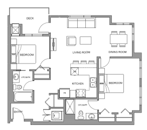 Two bedroom, two bathroom apartment layout at Glenmore Central in Kelowna, BC