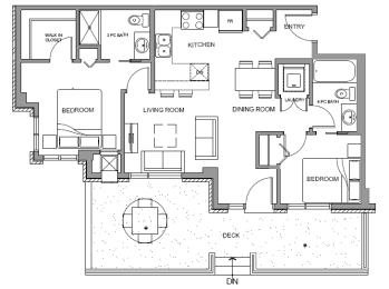Two bedroom, two bathroom apartment layout at Glenmore Central in Kelowna, BC