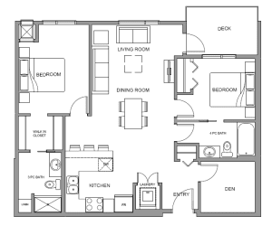 Two bedroom, two bathroom apartment layout at Glenmore Central in Kelowna, BC