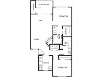 B2 2 Bed 2 Bath Floor Plan at Country Brook Apartments, Chandler, AZ
