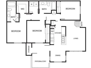 C1 3 Bed 2 Bath Floor Plan at Country Brook Apartments, Chandler, 85226