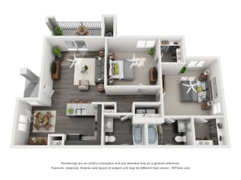 2 Bedroom 3D Floorplan