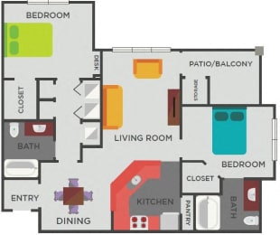 2 bed 2bath B3 Floor Plan at The Berkeley Apartments, Georgia, 30096