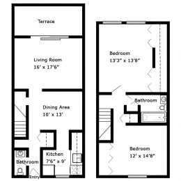  Floor Plan 2 Bedroom - 2 Story