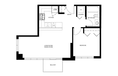1 bedroom 1 bathroom apartment floor plan at Wesley Place apartment in Vancouver, British Columbia