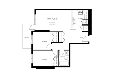 2 bedroom 1 bathroom apartment floor plan at Wesley Place apartment in Vancouver, British Columbia