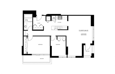 2 bedroom 1 bathroom apartment floor plan at Wesley Place apartment in Vancouver, British Columbia