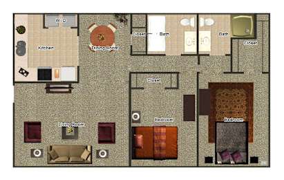  Floor Plan 2 Bedroom / 2 Bathroom