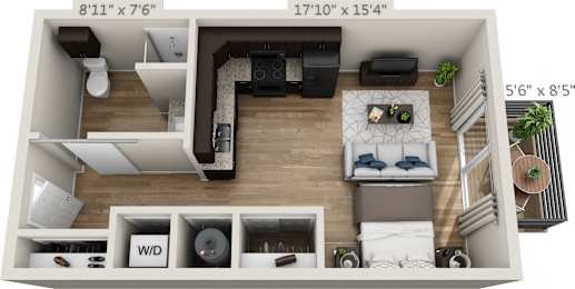 Studio Floor Plan at West Line Flats, Lakewood, CO, 80214