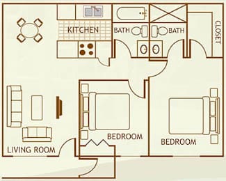  Floor Plan 2 Bedroom / 2 Bathroom