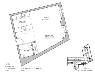 Studio 1 bath at Lofts at 629, Cleveland, OH, 44114