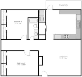  Floor Plan 2 bed / 1 bath