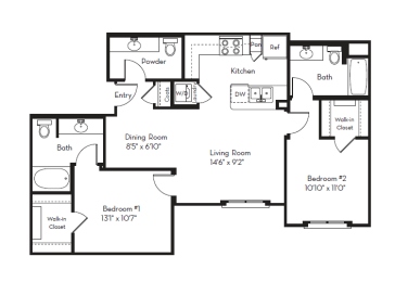 2 Bed 2.5 Bath Plan A at Apex Mission Valley, San Diego, California