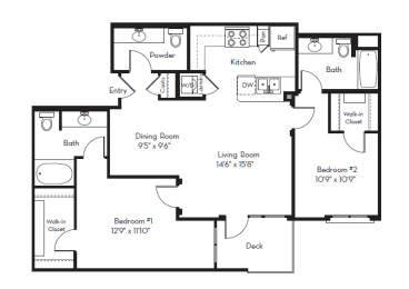 2 Bed 2.5 Bath Plan E at Apex Mission Valley, San Diego, CA
