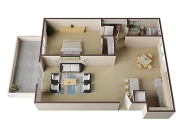 Cambridge One Bed One Bath Floor Plan at Carrington Apartments, Fremont, California