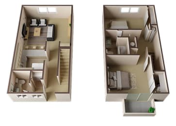 Essex Townhome Two Bedroom Floor Plan at Carrington Apartments, California