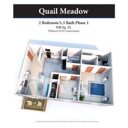 2 bed 1.5 bath floor plan C at Quail Meadow Apartments, Cincinnati, OH, 45240