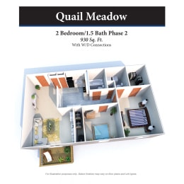2 bed 1.5 bath floor plan E at Quail Meadow Apartments, Cincinnati, 45240