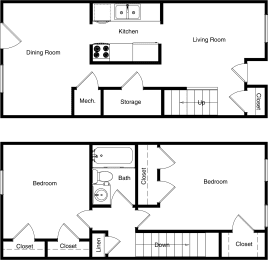 Willow View 2 bed 1 bath floor plan