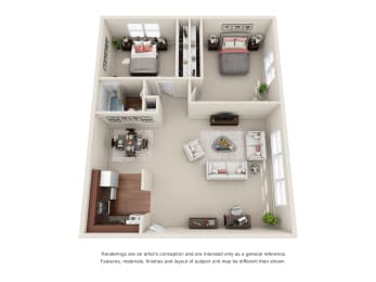 2 Bedroom 1 Bath Floor Plan at Greenway Apartments, Minneapolis, MN, 55408