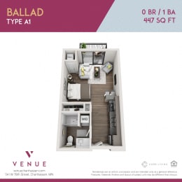3D Studio Floorplan for Venue Apartments in Chanhassen, MN