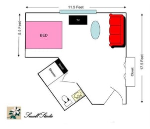 Small Studio Floor Plan at Savannah Court & Cottage of Oviedo, Oviedo, FL, 32765
