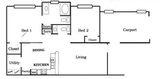  Floor Plan 2 Bedroom 1.5 Bath