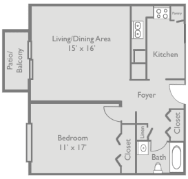 Axis at Westmont's A1 one bedroom apartment floor plan