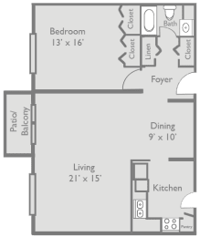 Axis at Westmont's A2 one bedroom apartment floor plan