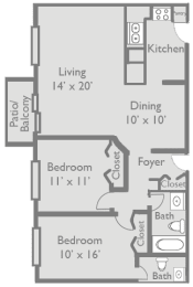 B1 floor plan of a two-bedroom apartment at Axis at Westmont