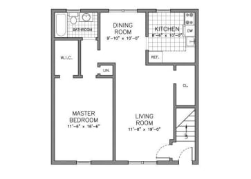 1 Bed One Bath Floorplan at Gateways at Randolph, Randolph, 07869