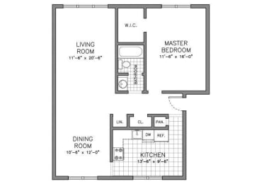 One Bed Floorplan at Gateways at Randolph, Randolph, New Jersey