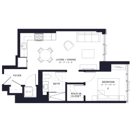 Lincoln Common Willow One Bedroom Floor Plan at The Apartments at Lincoln Common, Chicago, 60614