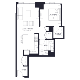 Lincoln Common Dickens (C4) One Bedroom Floor Plan at The Apartments at Lincoln Common, Chicago, Illinois