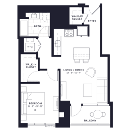 Lincoln Common Vine (C6) One Bedroom Floor Plan at The Apartments at Lincoln Common, Illinois, 60614