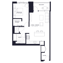 Lincoln Common Hudson (C3) One Bedroom Floor Plan at The Apartments at Lincoln Common, Chicago