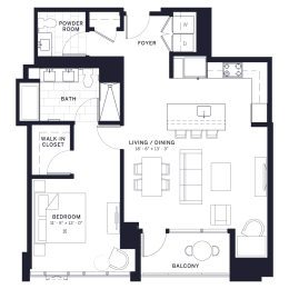 Lincoln Common Burling One Bedroom Floor Plan at Lincoln Common, Chicago, IL, 60614