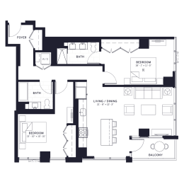 Lincoln Common Drummond (1164) Two Bedroom Floor Plan at The Apartments at Lincoln Common, Chicago, IL, 60614
