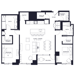 Lincoln Common Halsted Two Bedroom Floor Plan at The Apartments at Lincoln Common, Chicago, 60614