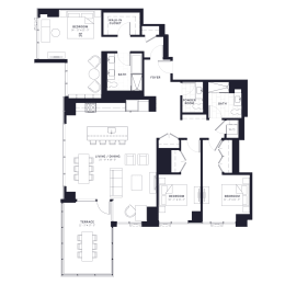 Lincoln Common Kingsbury Three Bedroom Floor Plan at The Apartments at Lincoln Common, Chicago