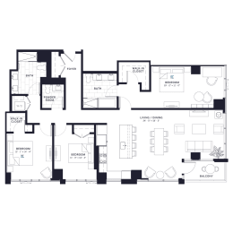 Lincoln Common Orchard Three Bedroom Floor Plan at The Apartments at Lincoln Common, Illinois, 60614
