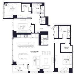 Lincoln Common Belden Three Bedroom Floor Plan at The Apartments at Lincoln Common, Chicago, IL, 60614
