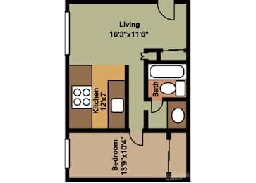 a floor plan of a one bedroom apartment with a bedroom and a living room