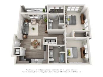 The Bolton Floor Plan at Beckett Farms Apartments, PRG Real Estate Management, Fort Mill, SC