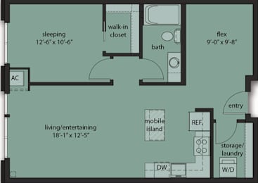  Floor Plan One Bedroom Den C2