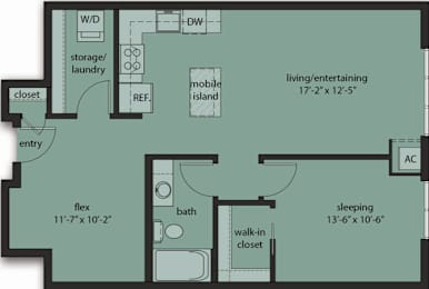  Floor Plan One Bedroom Den C6