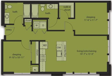  Floor Plan Two Bedroom E2