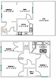  Floor Plan 3 Bedroom  2 Bath TH W/Patio